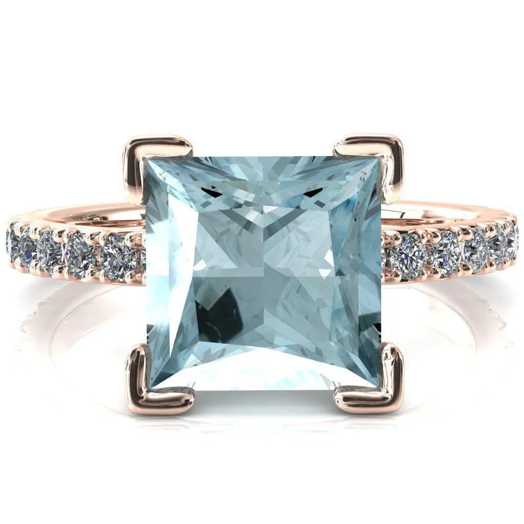 Nefili Princess Aqua Blue Spinel 4 Prong 5/8 Eternity Diamond French Pave Engagement Ring