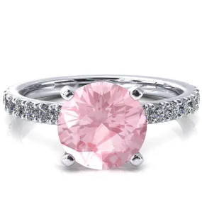 Nefili Round Pink Sapphire 4 Prong 5/8 Eternity Diamond French Pave Engagement Ring