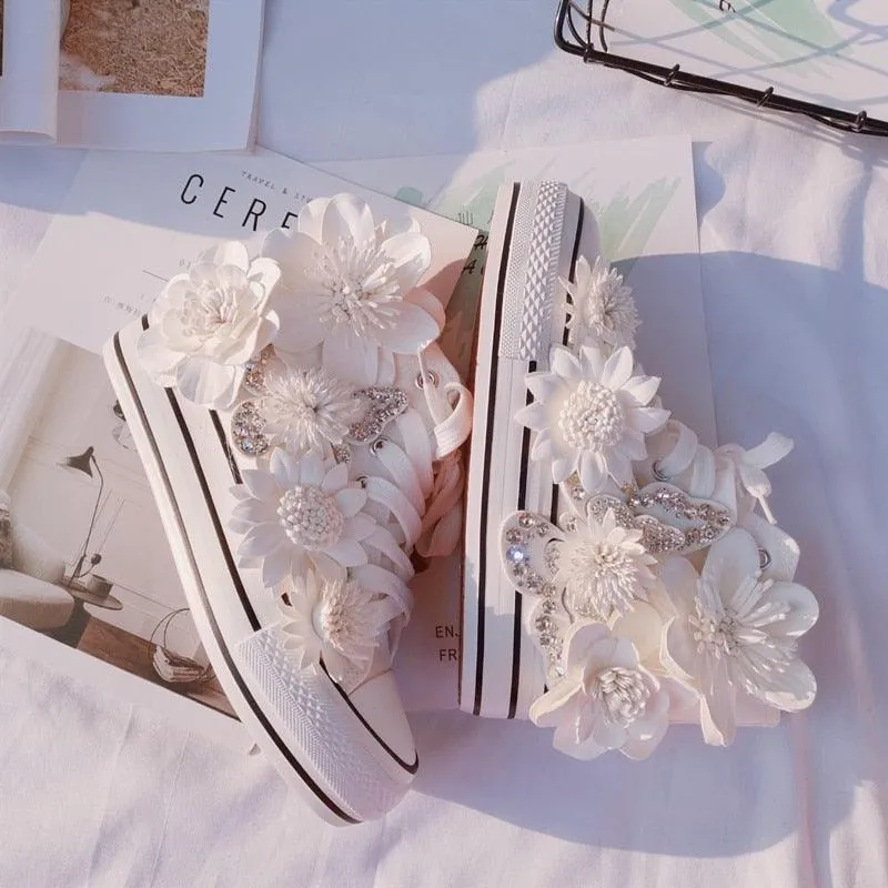 Original Butterfly Flower High-top Sweet Lace-up Canvas Shoes