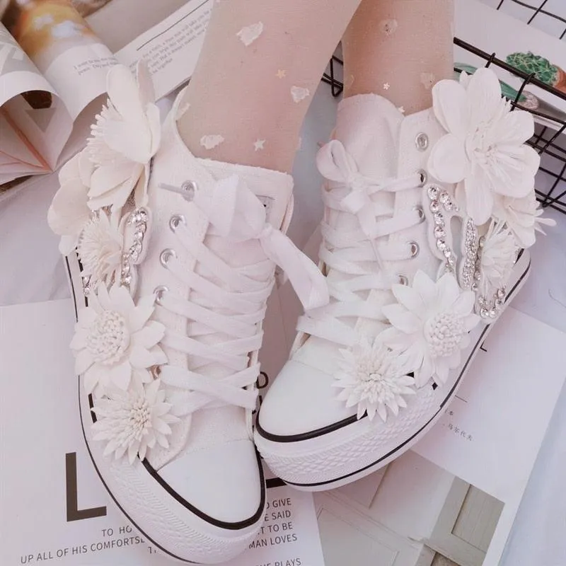 Original Butterfly Flower High-top Sweet Lace-up Canvas Shoes