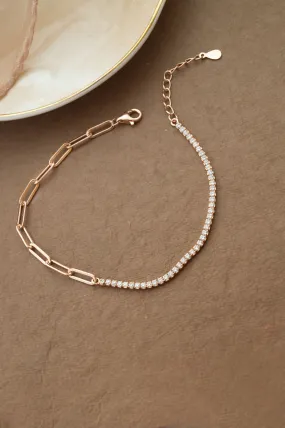 Paper Clip Chain With Eternity Rose Gold Plated Sterling Silver Chain Bracelet