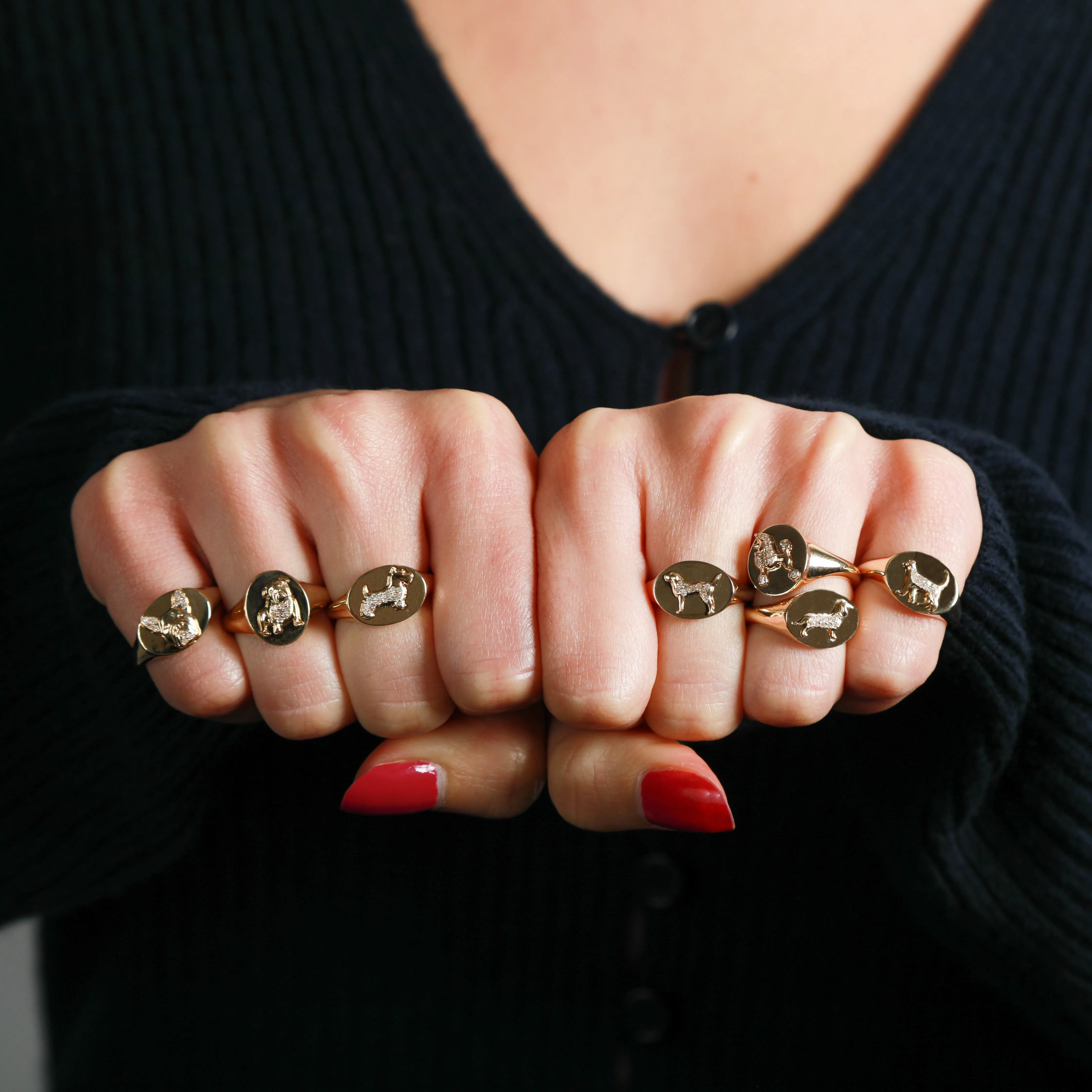 Pavé Diamond French Bulldog Signet Ring