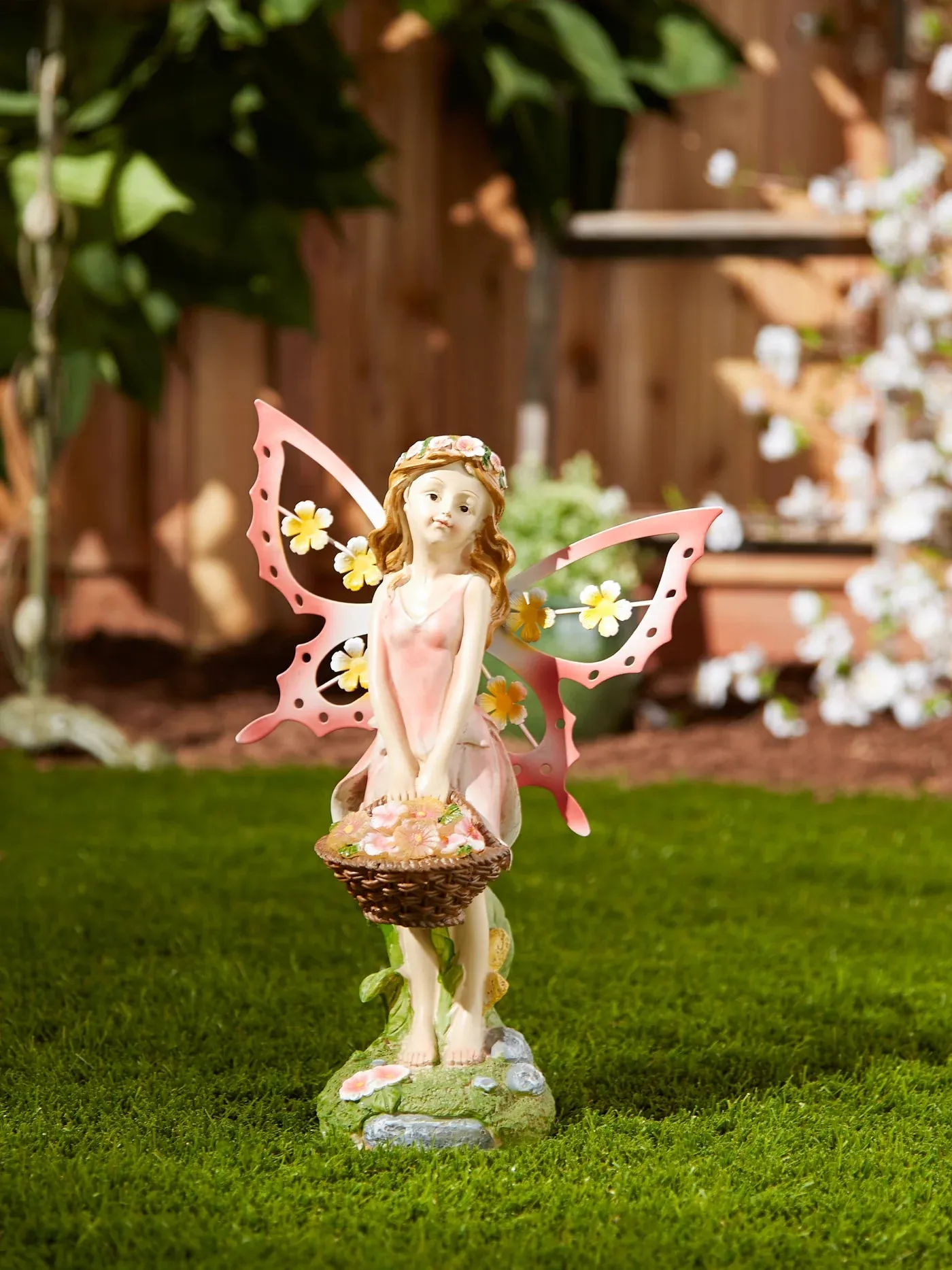 Pink Fairy Solar Garden Statue