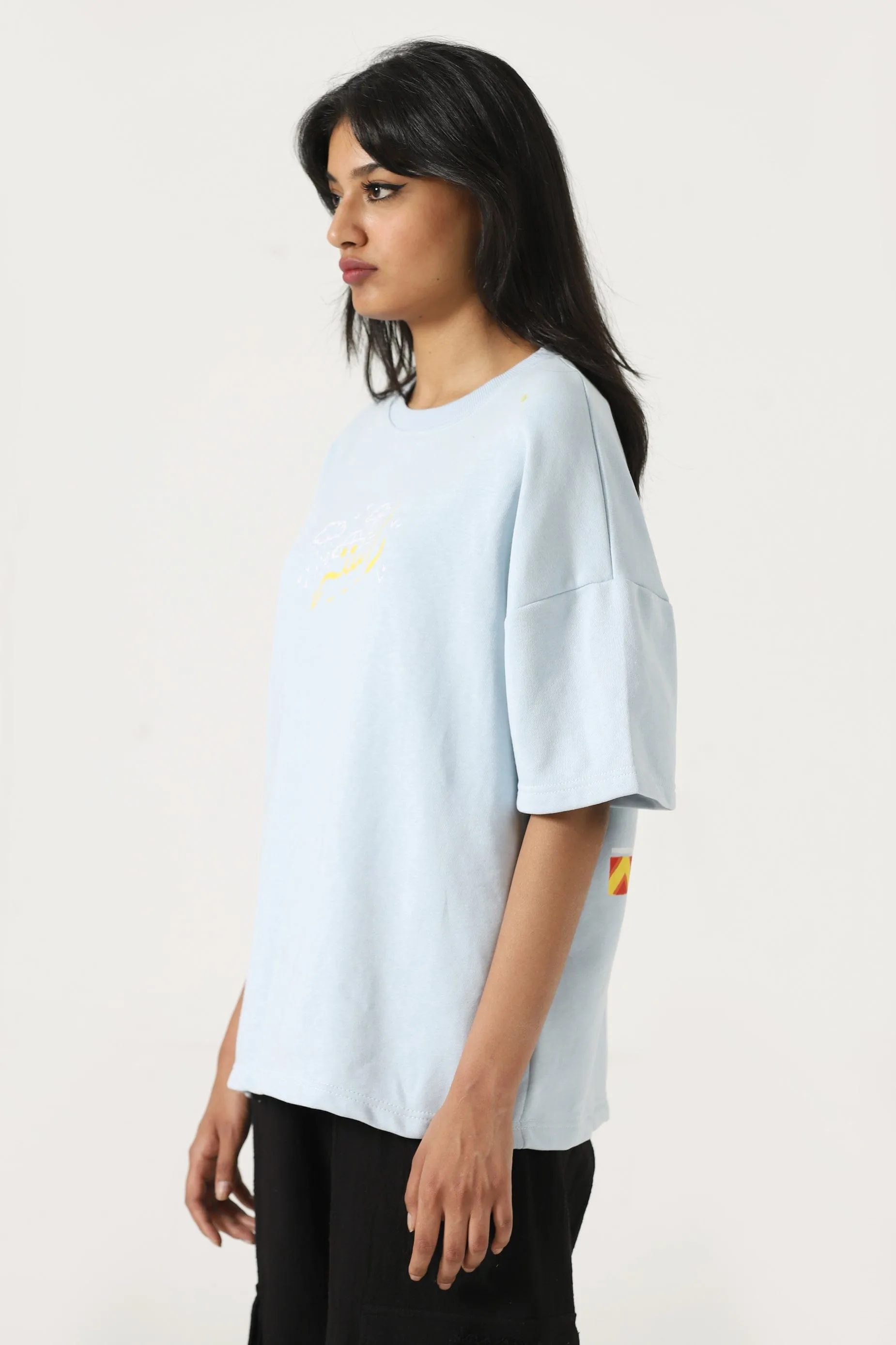 POWDER BLUE PRINTED T SHIRT