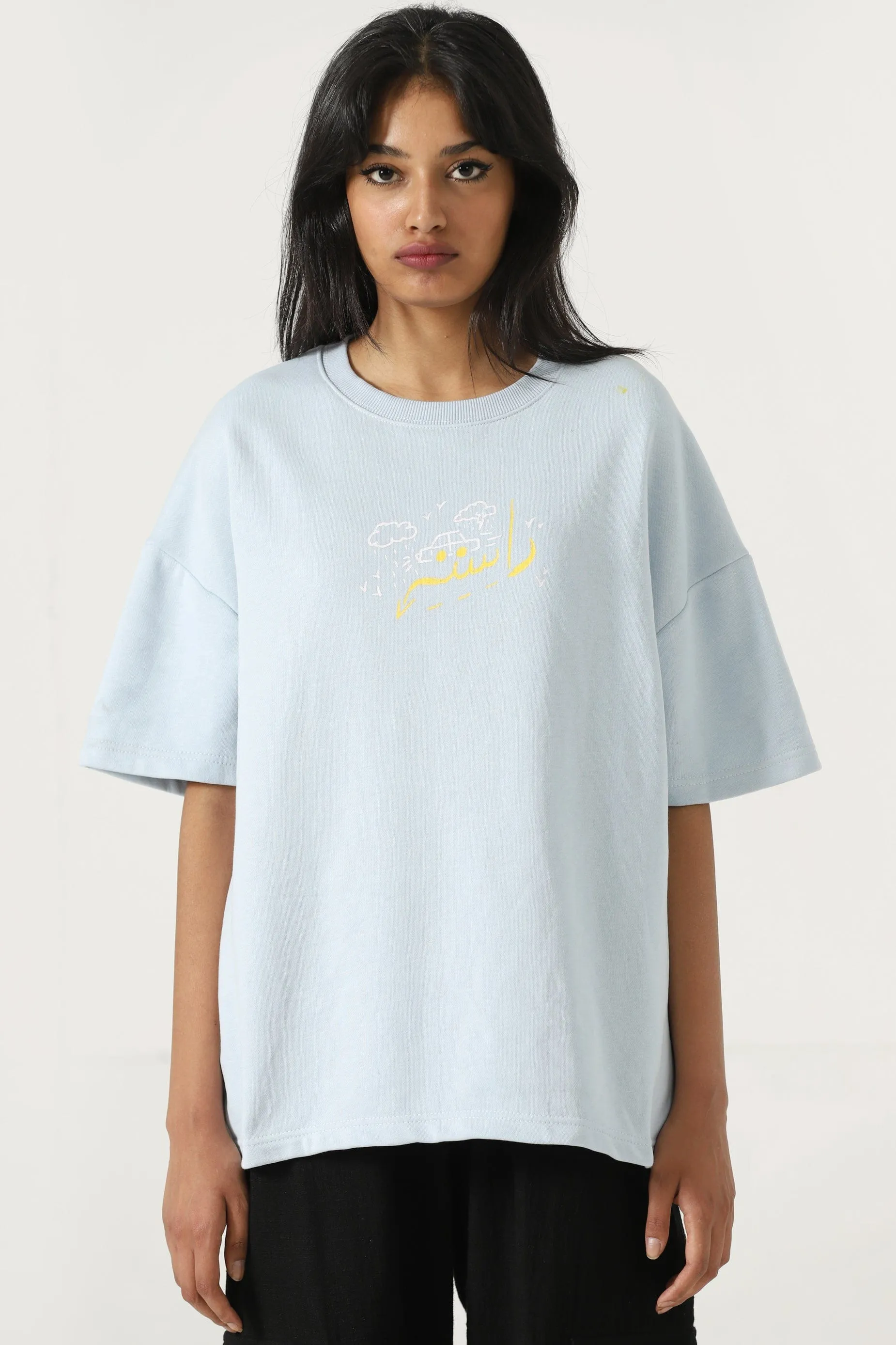 POWDER BLUE PRINTED T SHIRT