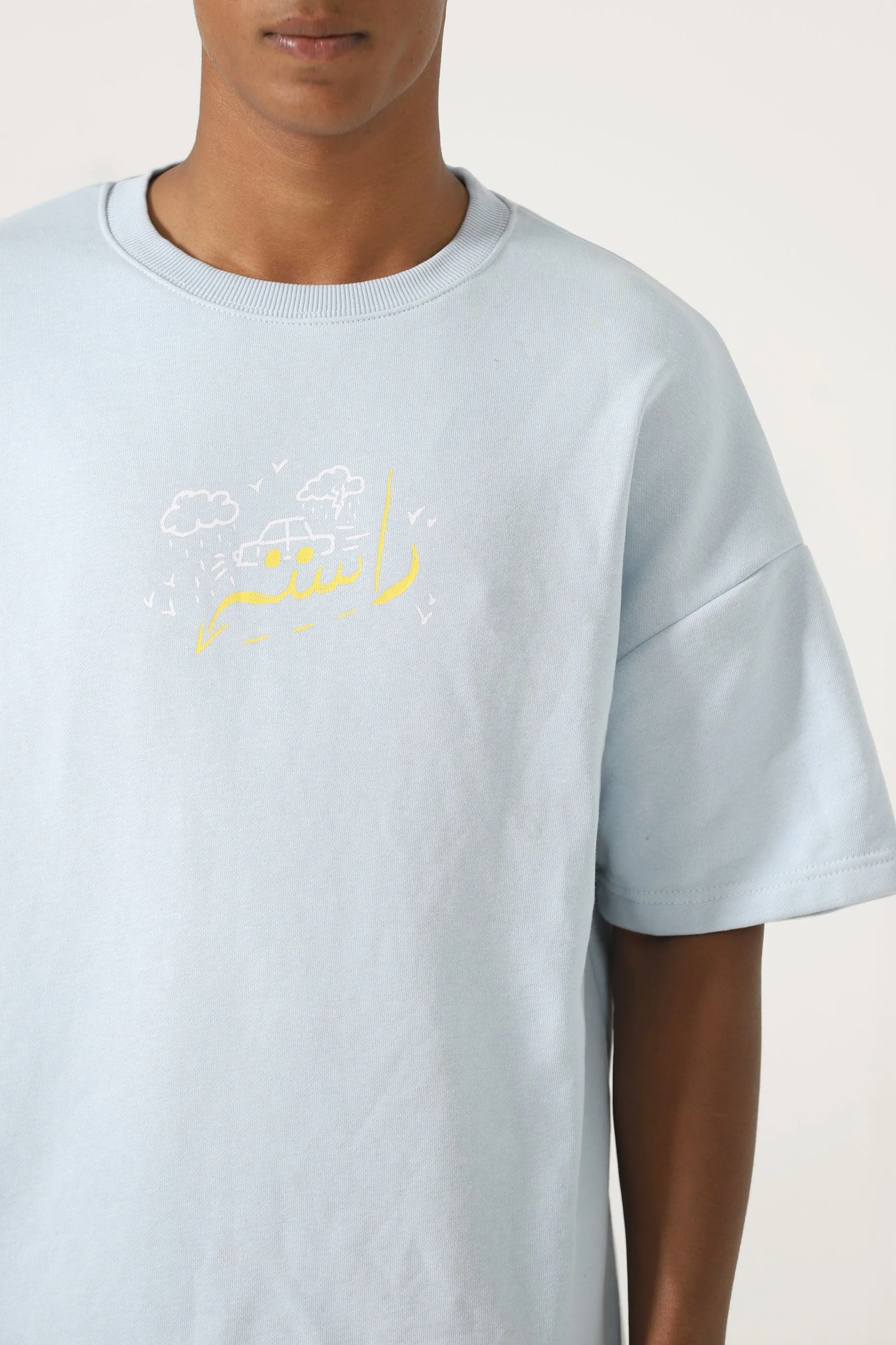 POWDER BLUE PRINTED T SHIRT