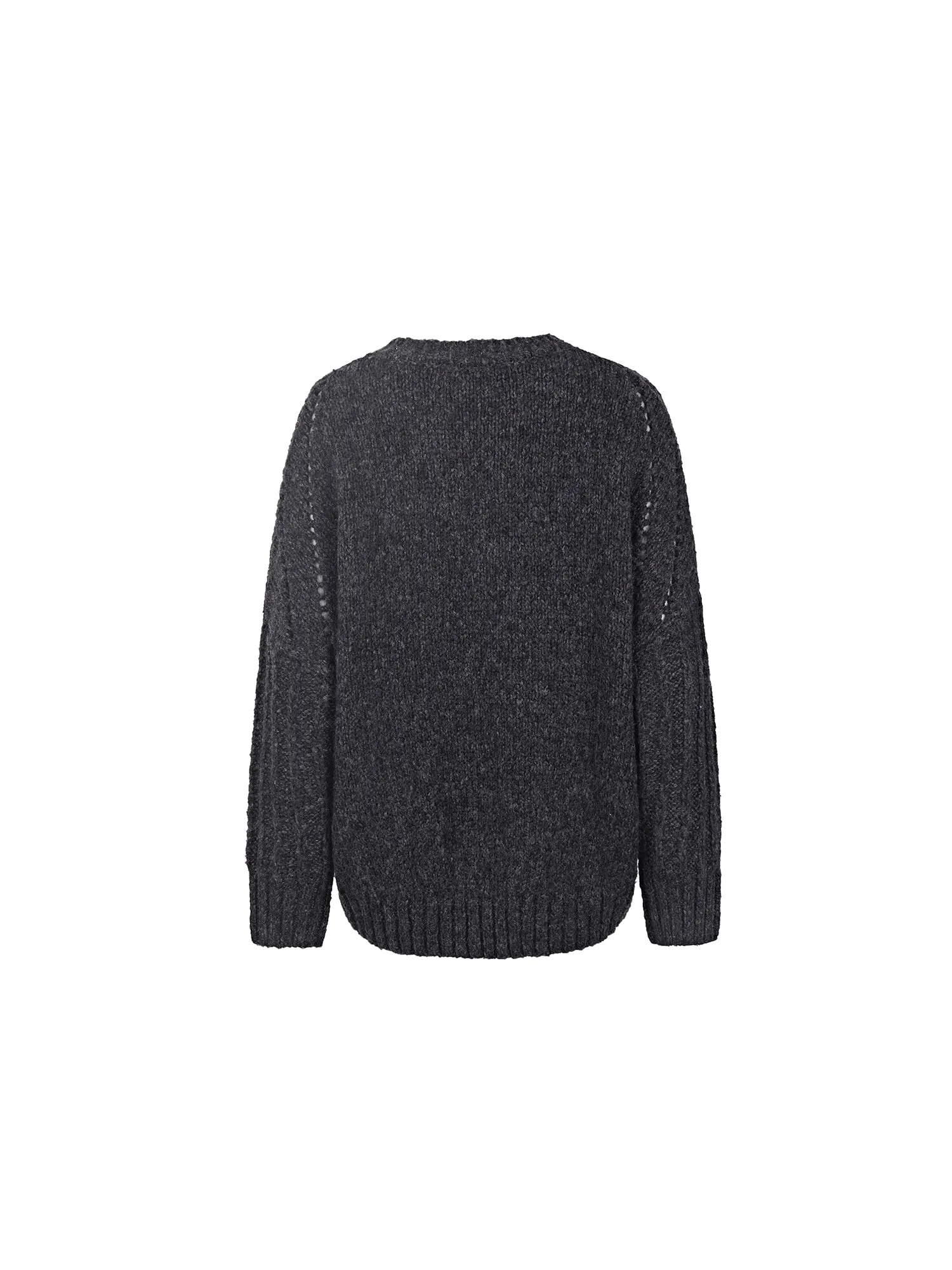 Relaxed Ribbed Crew Neck Crocheted Loose-Knit Sweater