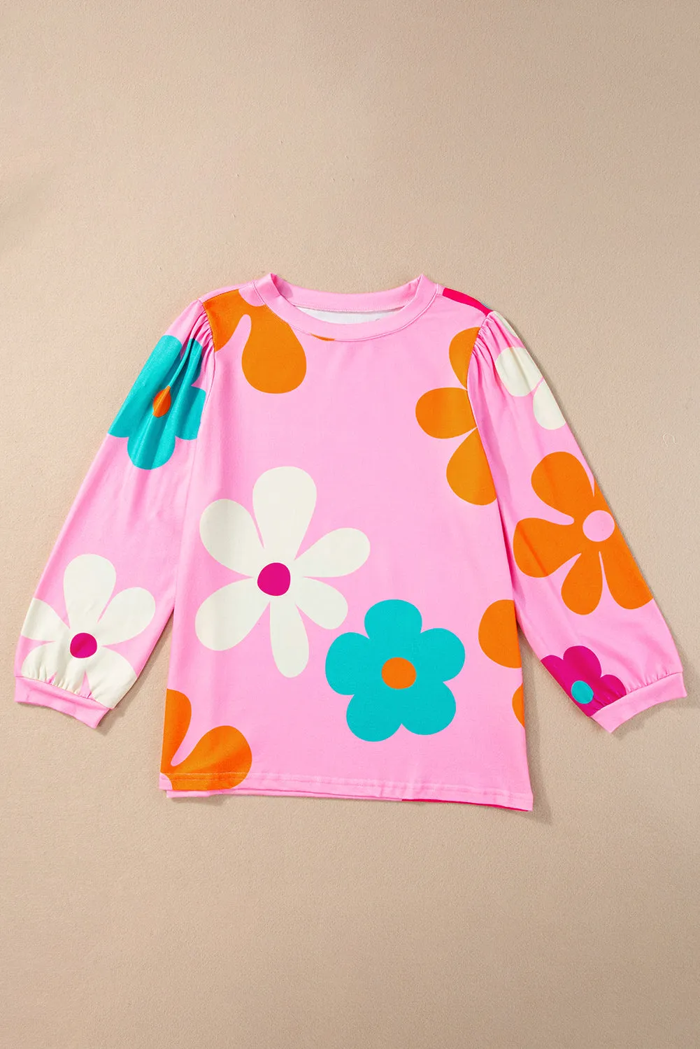 Rose Cute Flower Print Bracelet Sleeve Top