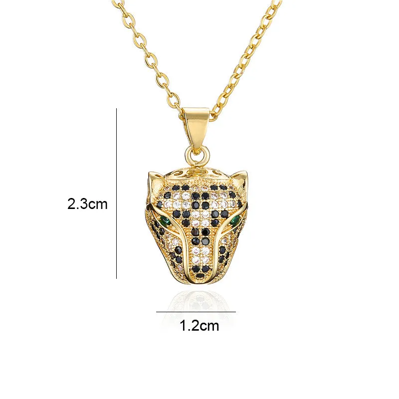 Rose Gold Micro-Pave Leopard Emerald Eyes Pendant Necklace