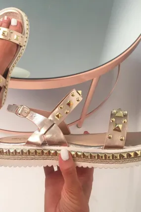 Rose Gold Stud PU Sandals - Wylder