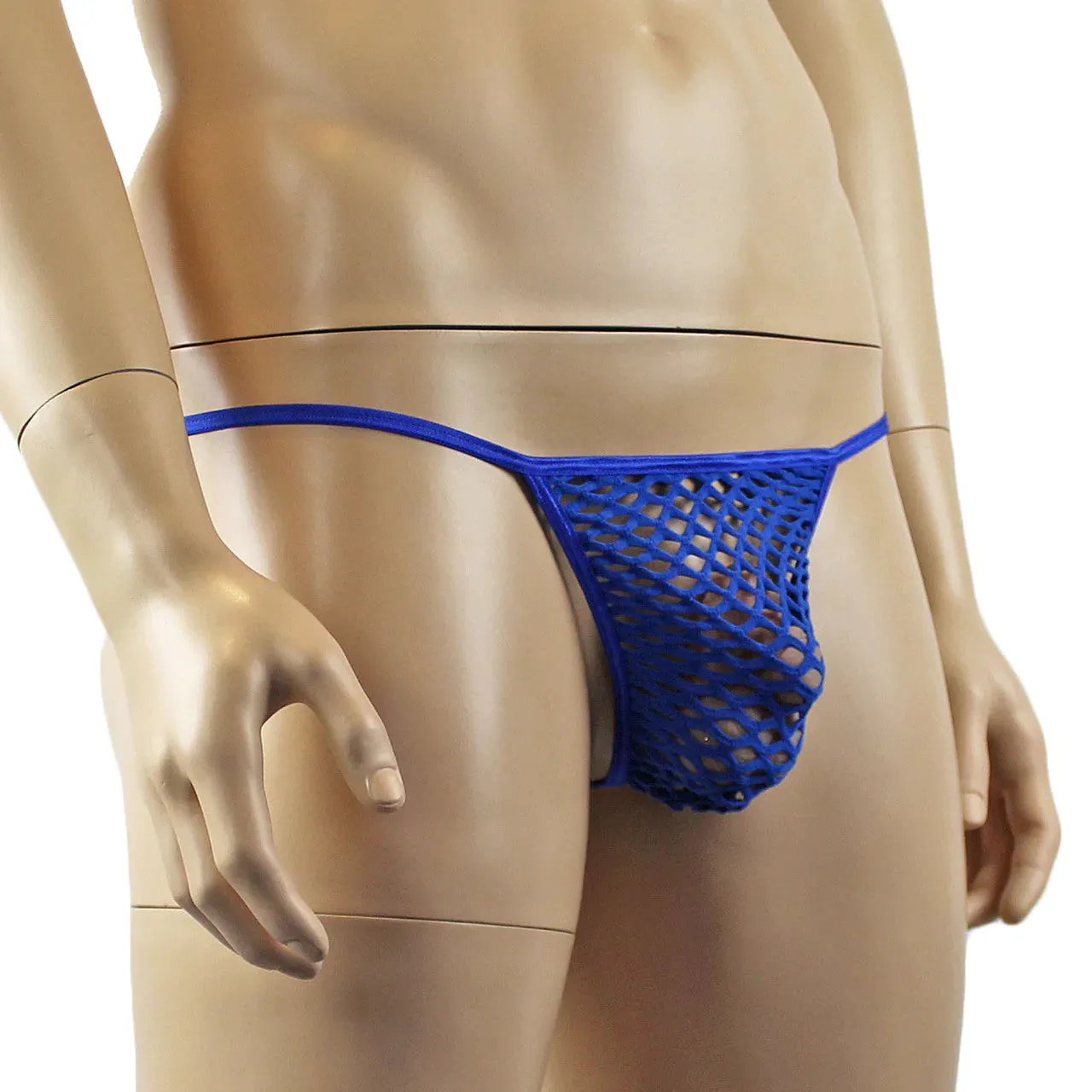 SALE - Mens Big Net Lingerie See-through Pouch G string Blue