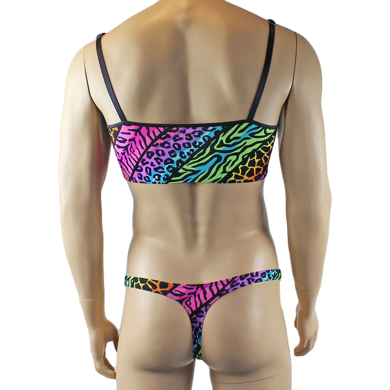 SALE - Mens Festival Animal Bra Top and Low Rise Thong Underwear Multi-coloured