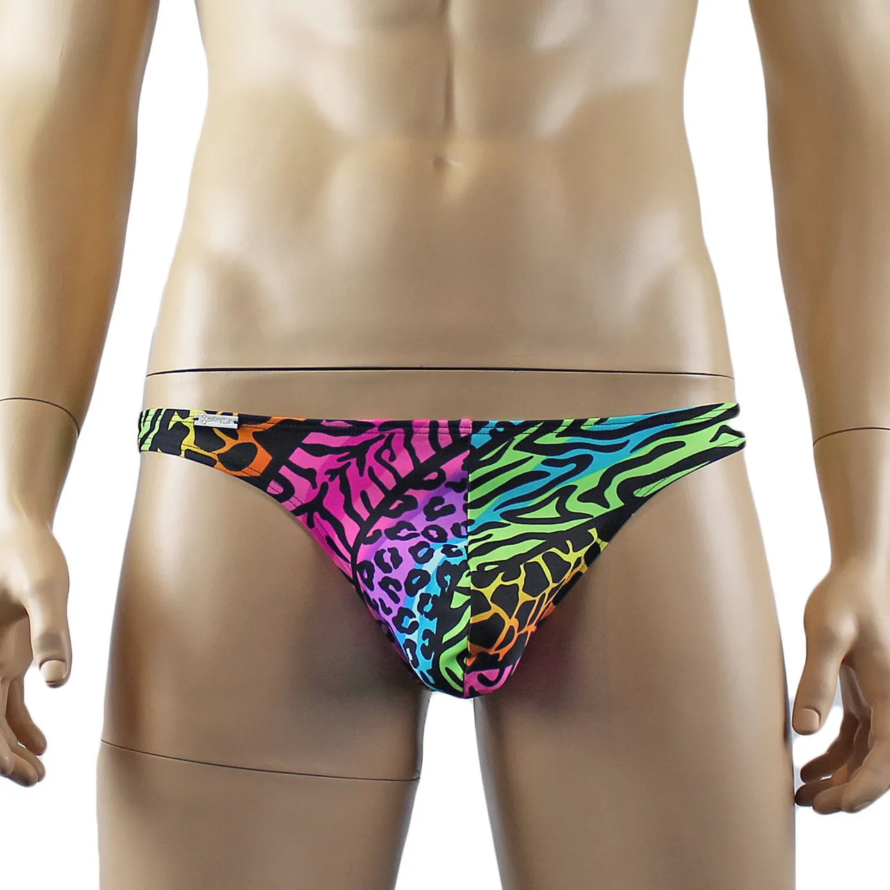 SALE - Mens Festival Animal Bra Top and Low Rise Thong Underwear Multi-coloured