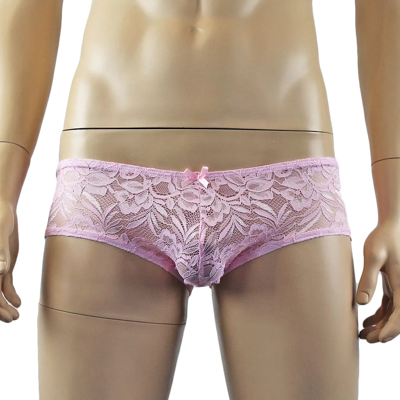 SALE - Mens Kristy Lingerie Sexy Lace and Mesh Panty Brief Light Pink