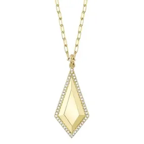 Shy Creation Geo Cut Paperclip Link .13CTW Diamond Necklace in 14K Yellow Gold