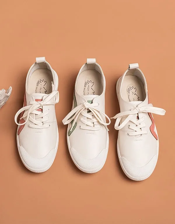 Spring Autumn Women Leather Sneaker White