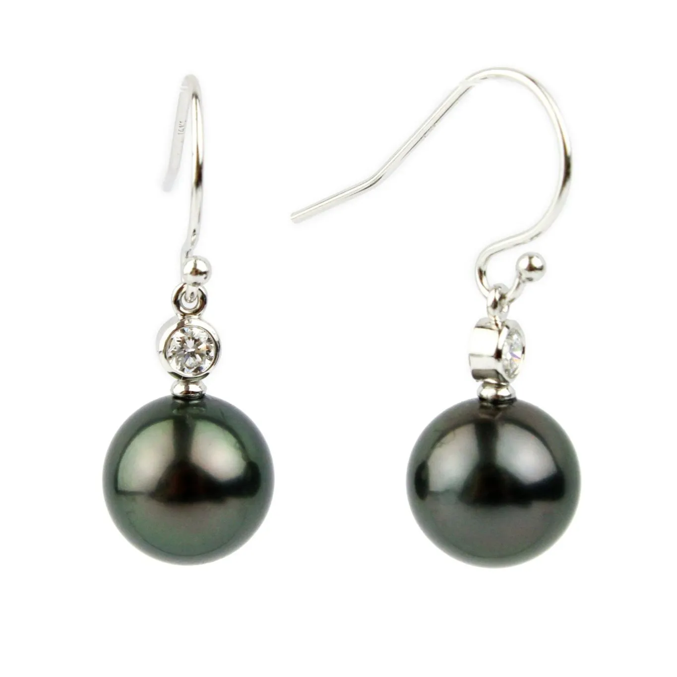 Tahitian Pearl & Diamond Aurora French Hook Earrings on 14K White Gold