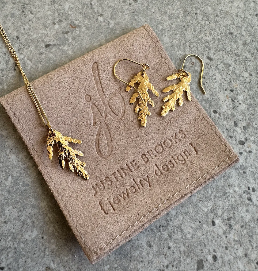 Tiny Cedar Charm Necklace Yellow Gold