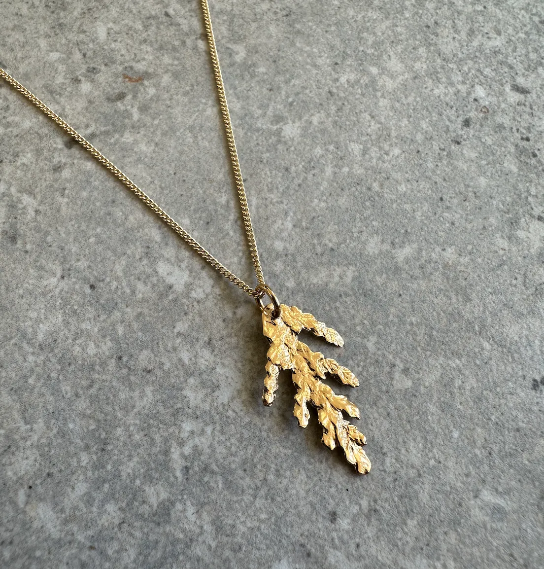 Tiny Cedar Charm Necklace Yellow Gold