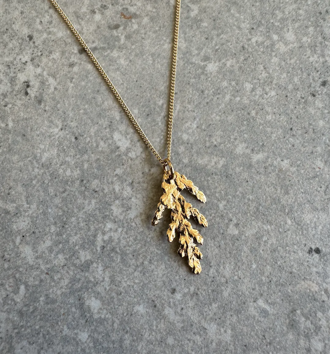 Tiny Cedar Charm Necklace Yellow Gold