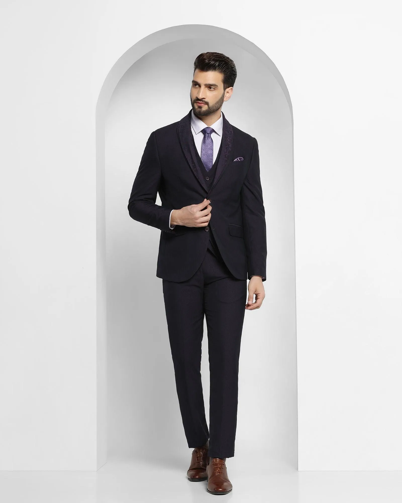 Tuxedo Three Piece Burgundy Textured Formal Suit - Igor