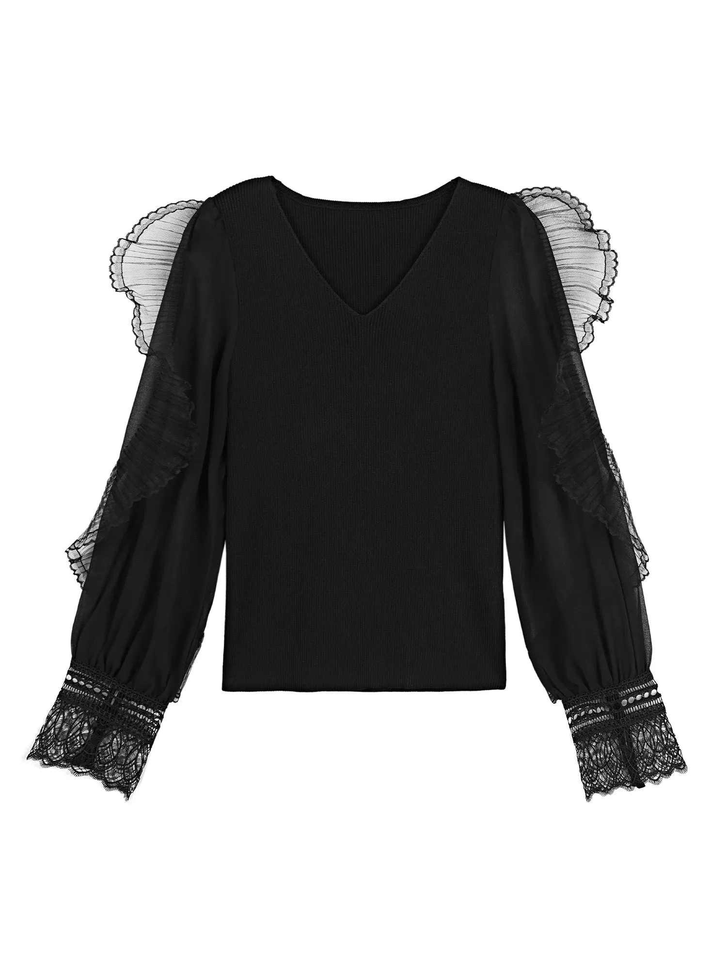 V-Neck Lace-Paneled Slim-Fit Sweater