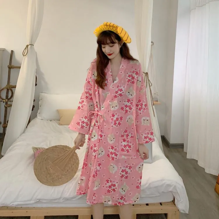 Women's Cartoon Printed Lace-up V-neck Pajamas